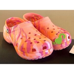 Crocs Classic Platform Clog Shoes Womens Size 10 Orange Pink Marbled NEW Tie Dye